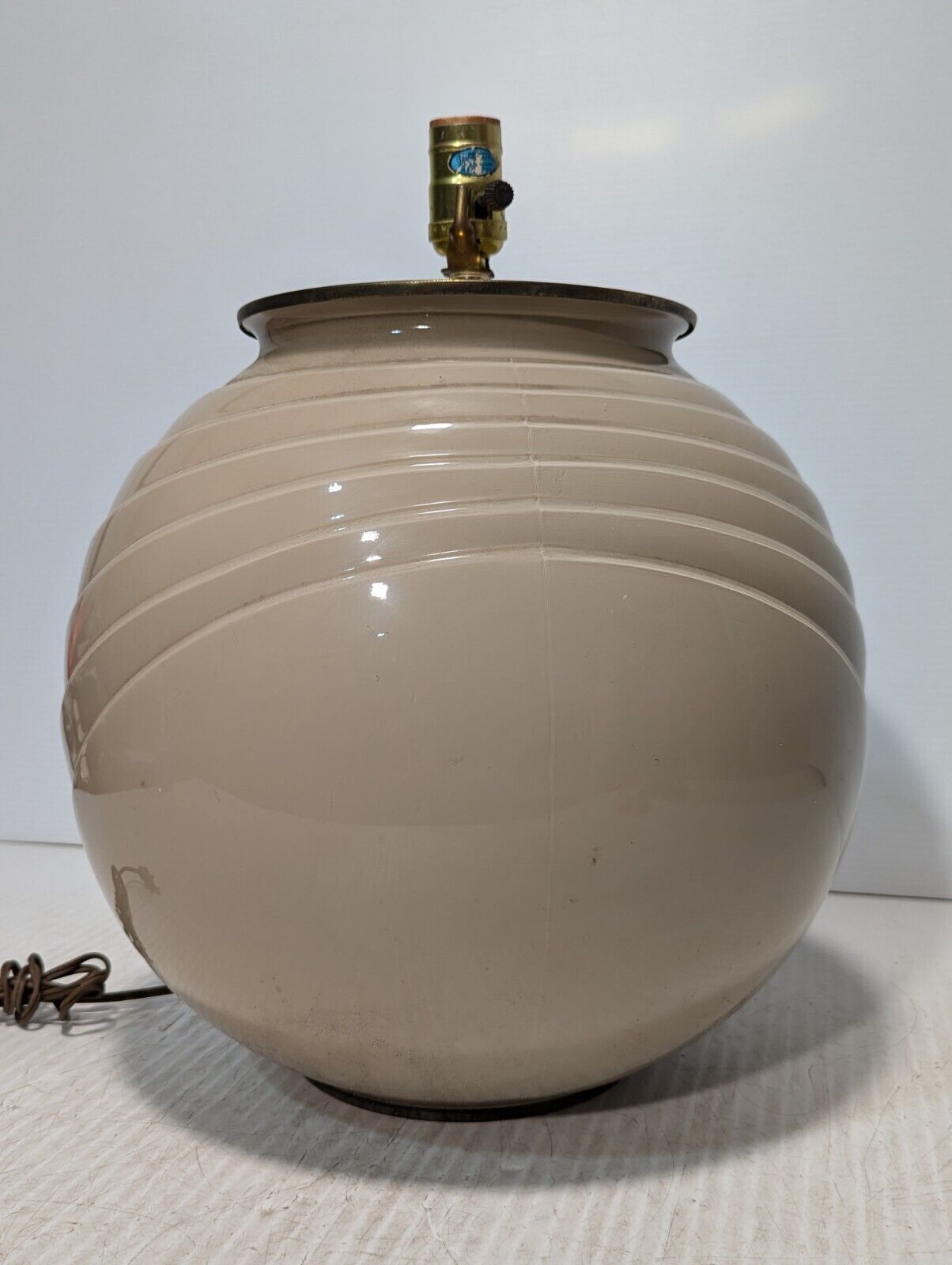 Vintage MCM Table Lamp, Beige, Round Body, No Shade - Free Shipping