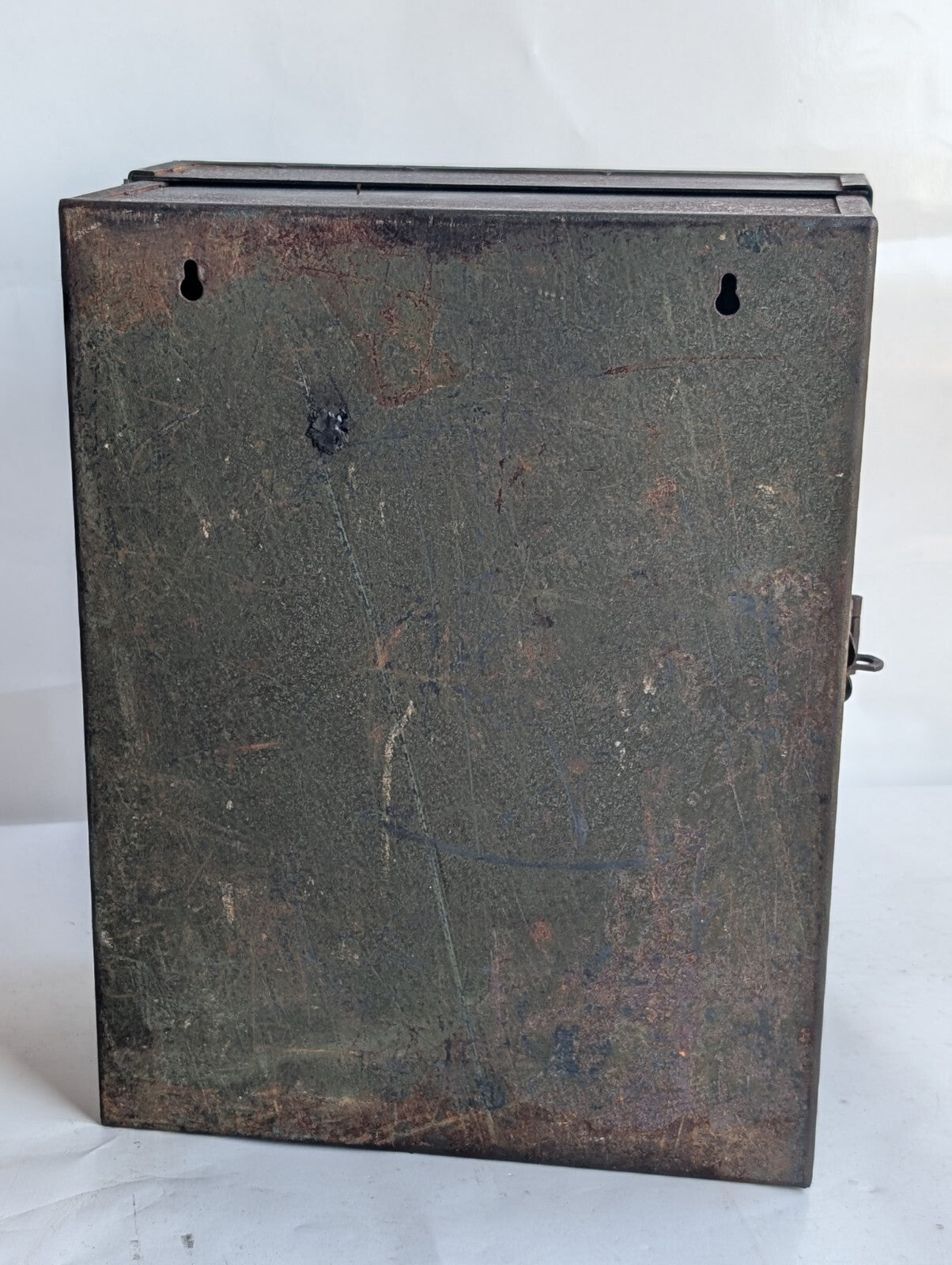 Vintage Metal Cabinet Storage Box with Flap Fold-out, Latch, Shelving