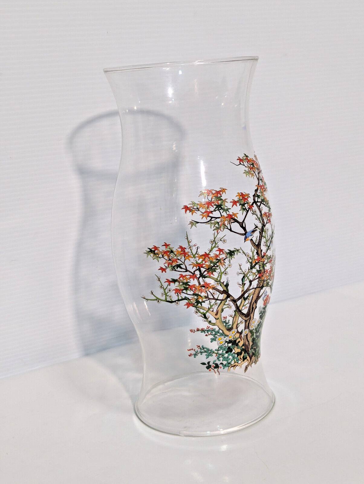 Vintage Hurricane Lamp Glass, Candle Cover, Chimney, Centerpiece, Bird, Foliage