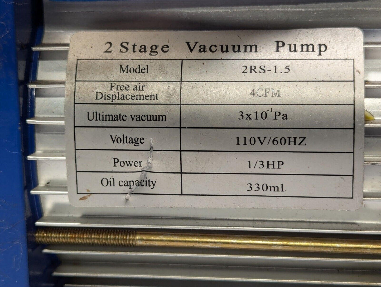 Unbranded 2RS-1.5 Two-Stage Vacuum Pump, 110V/60HZ, 1/3HP as pictured