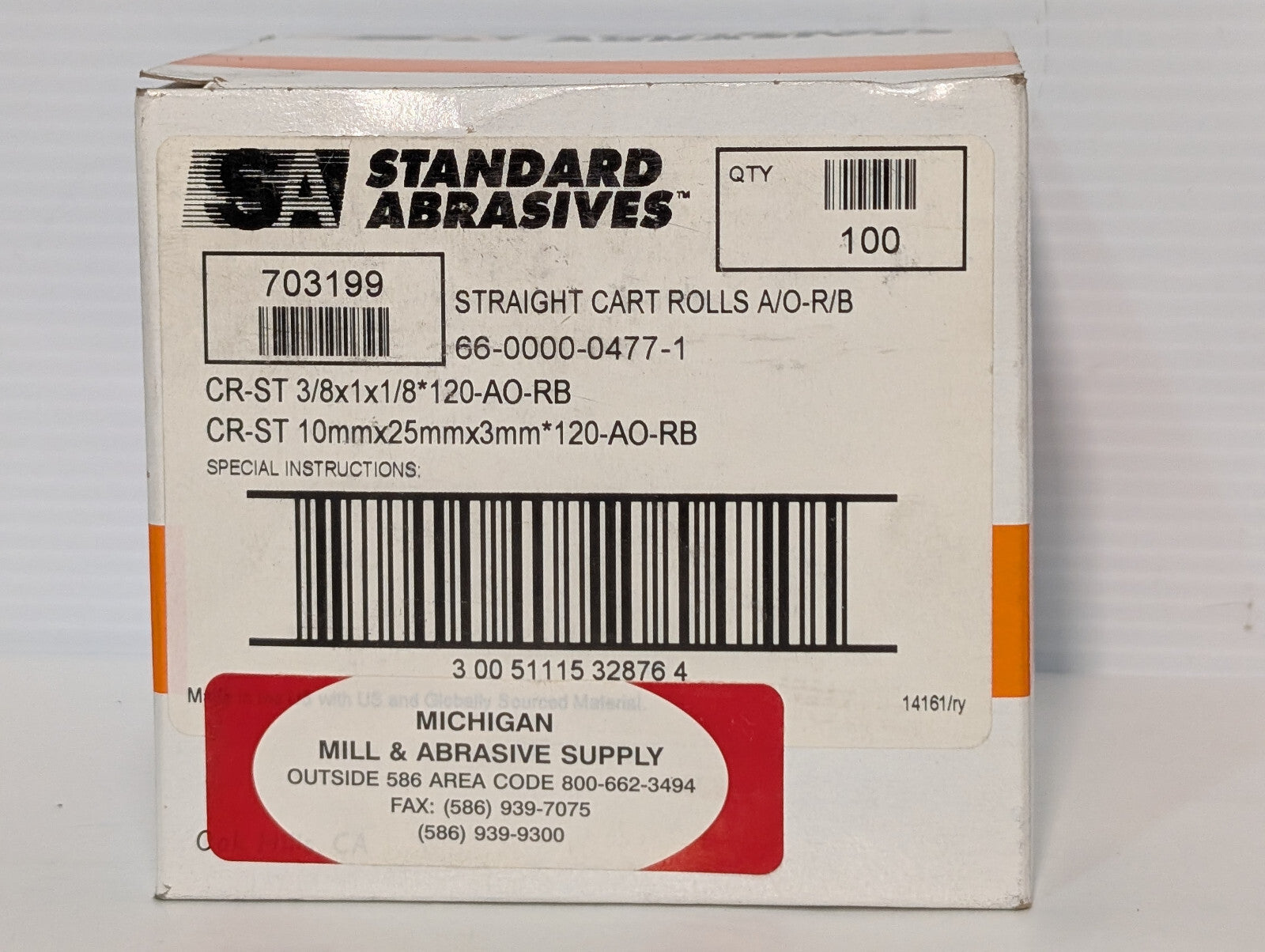 Standard Abrasives 703199 Straight Cart Rolls 3/8x1x1/8 120 AO-RB Grit, 100 Ct