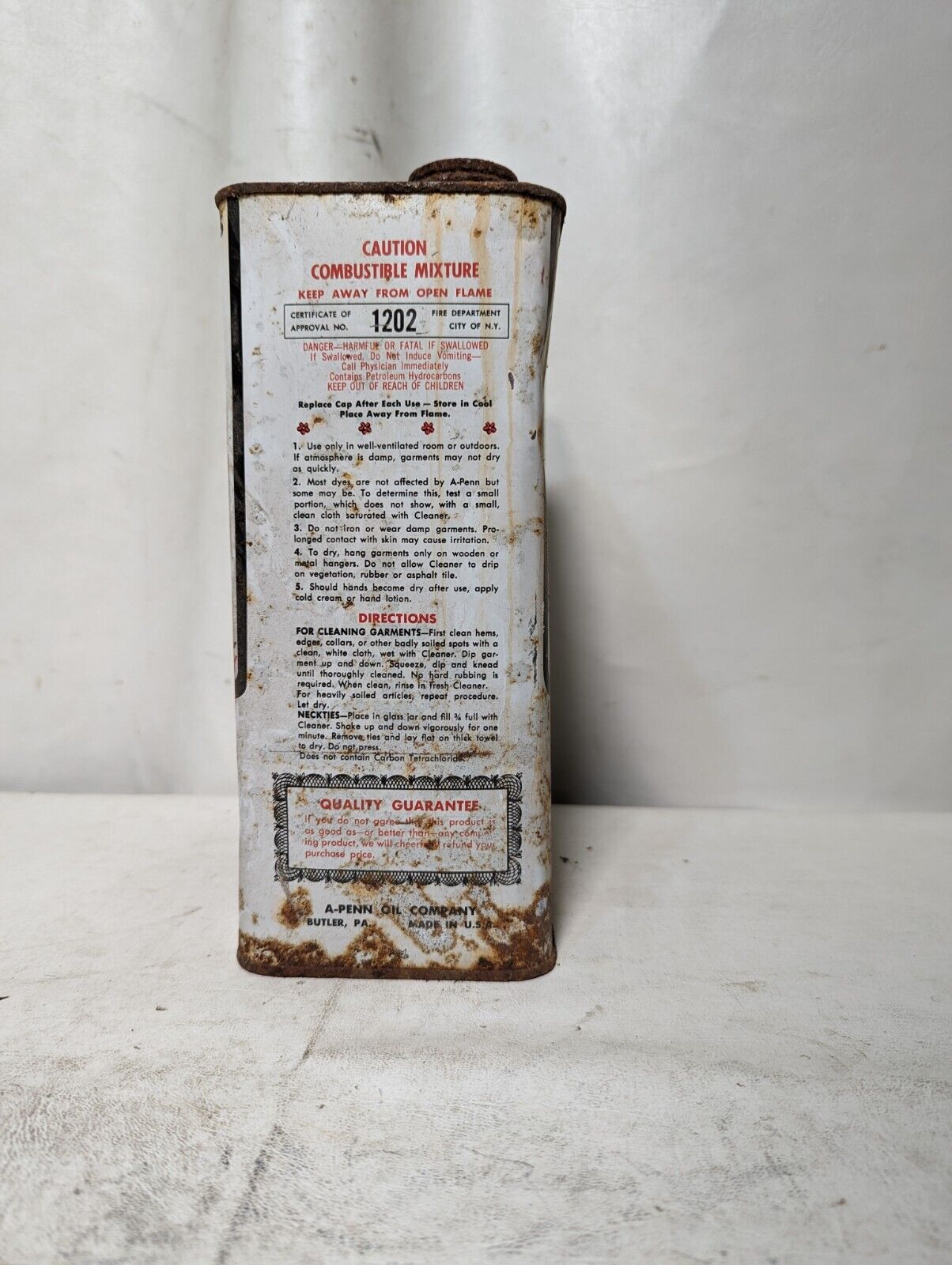 A Penn French dry cleaner vintage one gallon can
