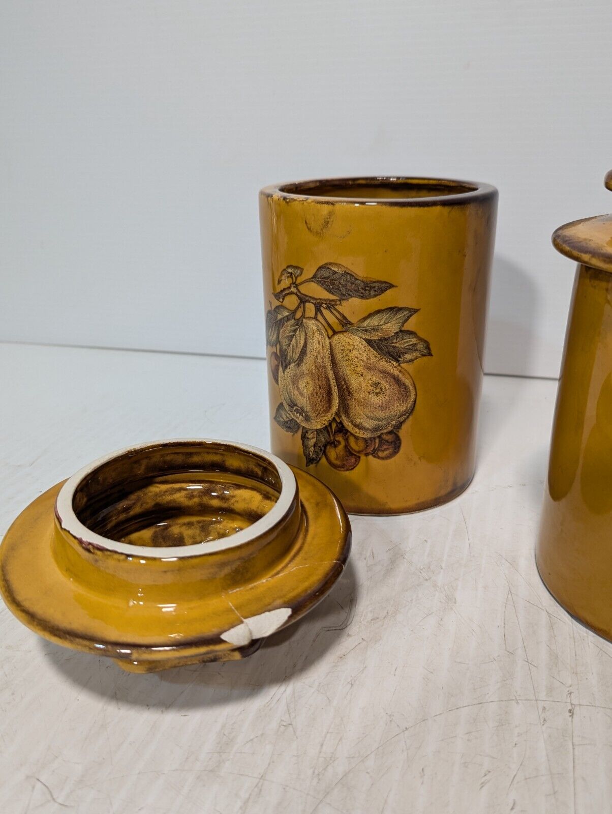Vintage 60s Canister Set of 3, Vineyard Fall Design, Kitchen Deco -Free Shipping