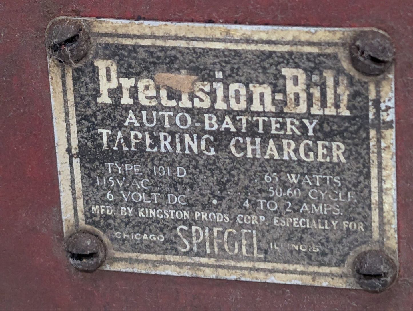 Vintage Precision-Bilt 101 D Auto-Battery Tapering Charger 115VAC 6VDC 2-4A