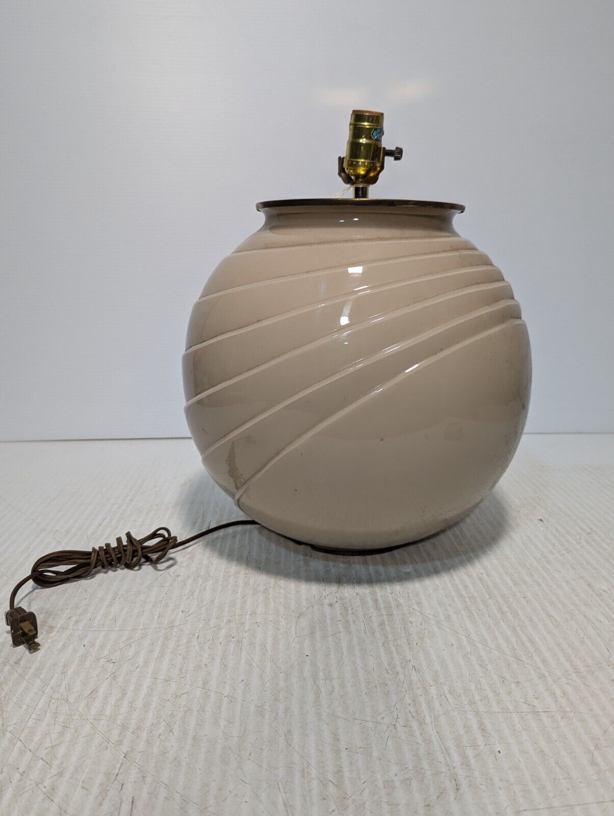 Vintage MCM Table Lamp, Beige, Round Body, No Shade - Free Shipping
