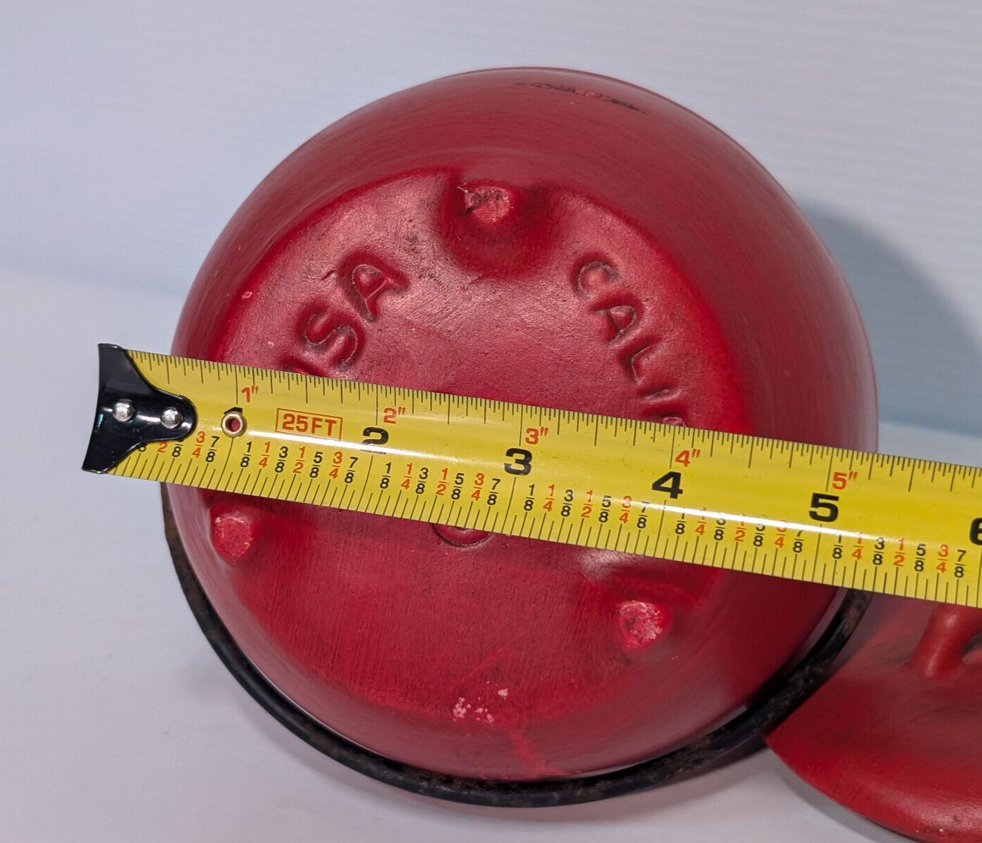 Vintage Mid Century Calif USA 702 Red Bean Pot Jar Black Metal Handle Kettle