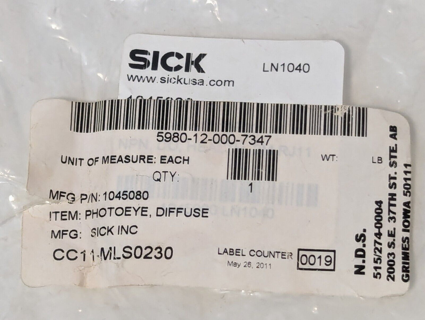 1045080 Sick Control Photoelectric Sensor Diffuse Photo Eye - Free Shipping