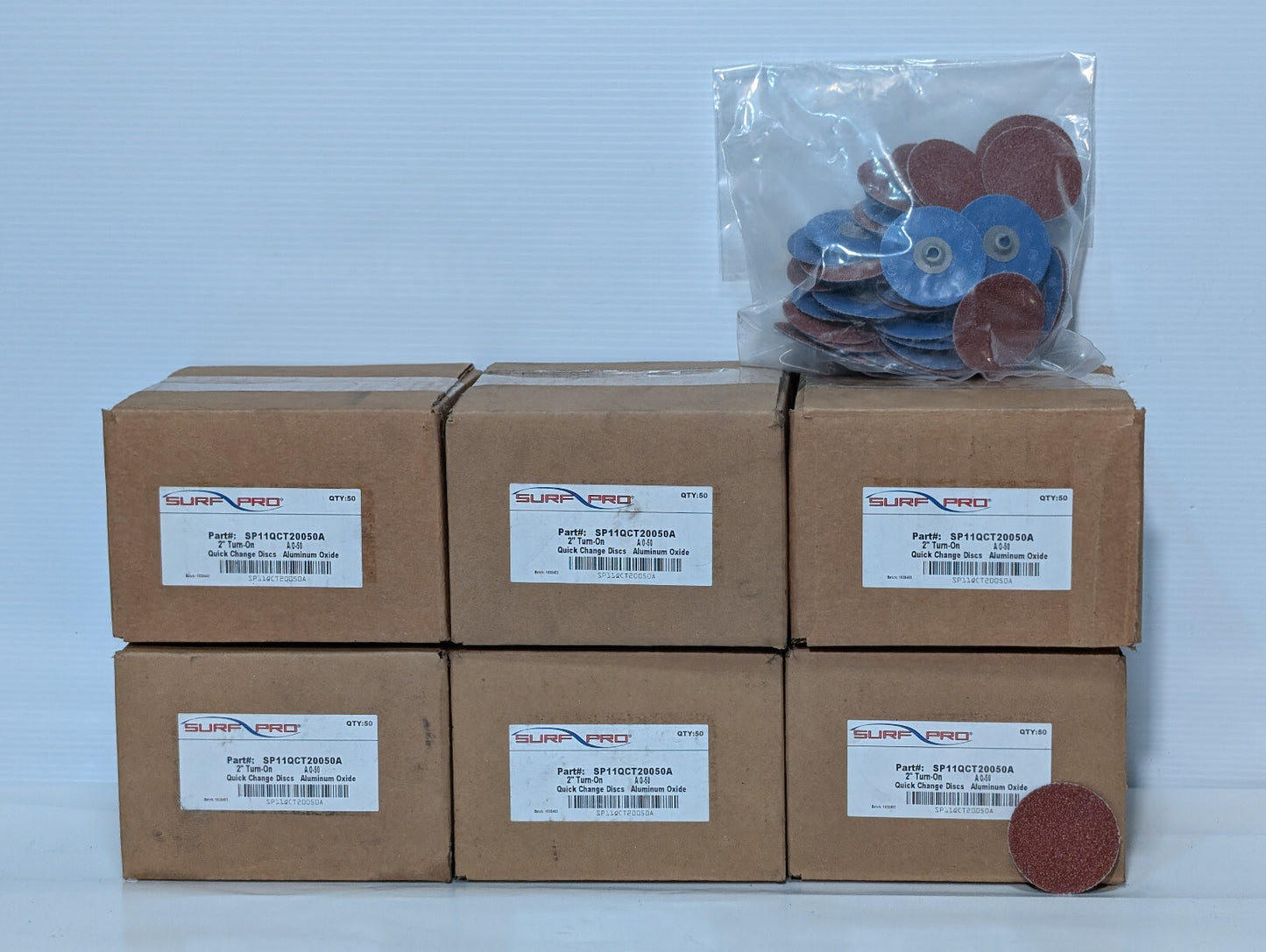 Surf Pro SP11QCT20050A Quick Change Discs, 2" Turn-On, Aluminum Oxide, 50 Ct Box
