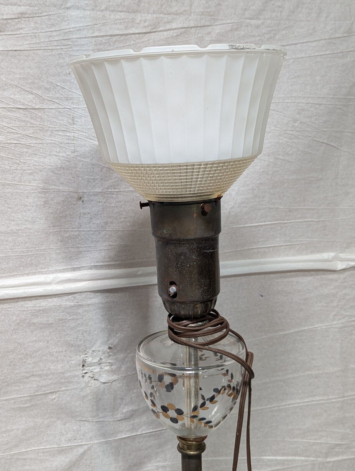 Vintage Mid-Century Milk Glass Floor Lamp 58" Tall