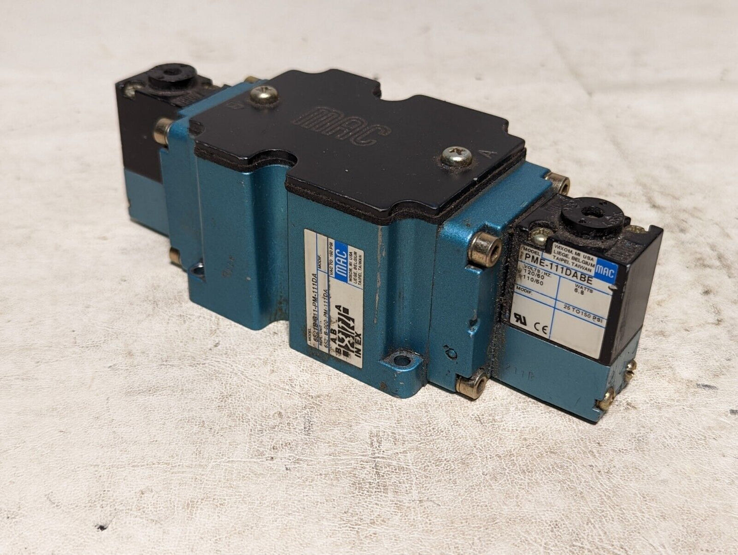 MAC 6521B-311-PM-111DA solenoid valve, vacuum to 150PSI, with PME-111DABE