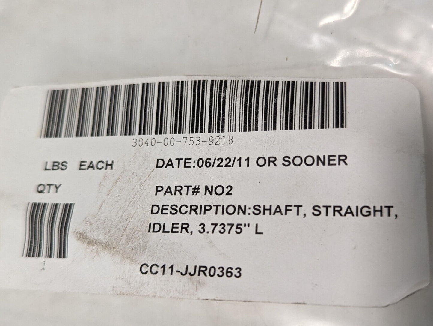 Brewer Machine & Gear NO2 Drive Tightener Shaft, Straight Idler - Free Shipping