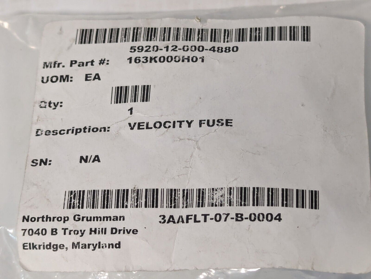 28157-6 Velocity Fuse, 163K000H01, 5920-12-000-4880 - Free Shipping