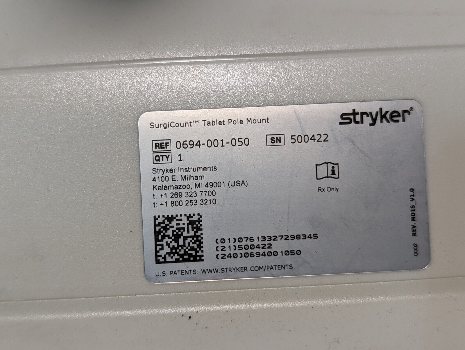 Stryker 0694-001-050 Surgicount Tablet Pole Mount - Free Shipping