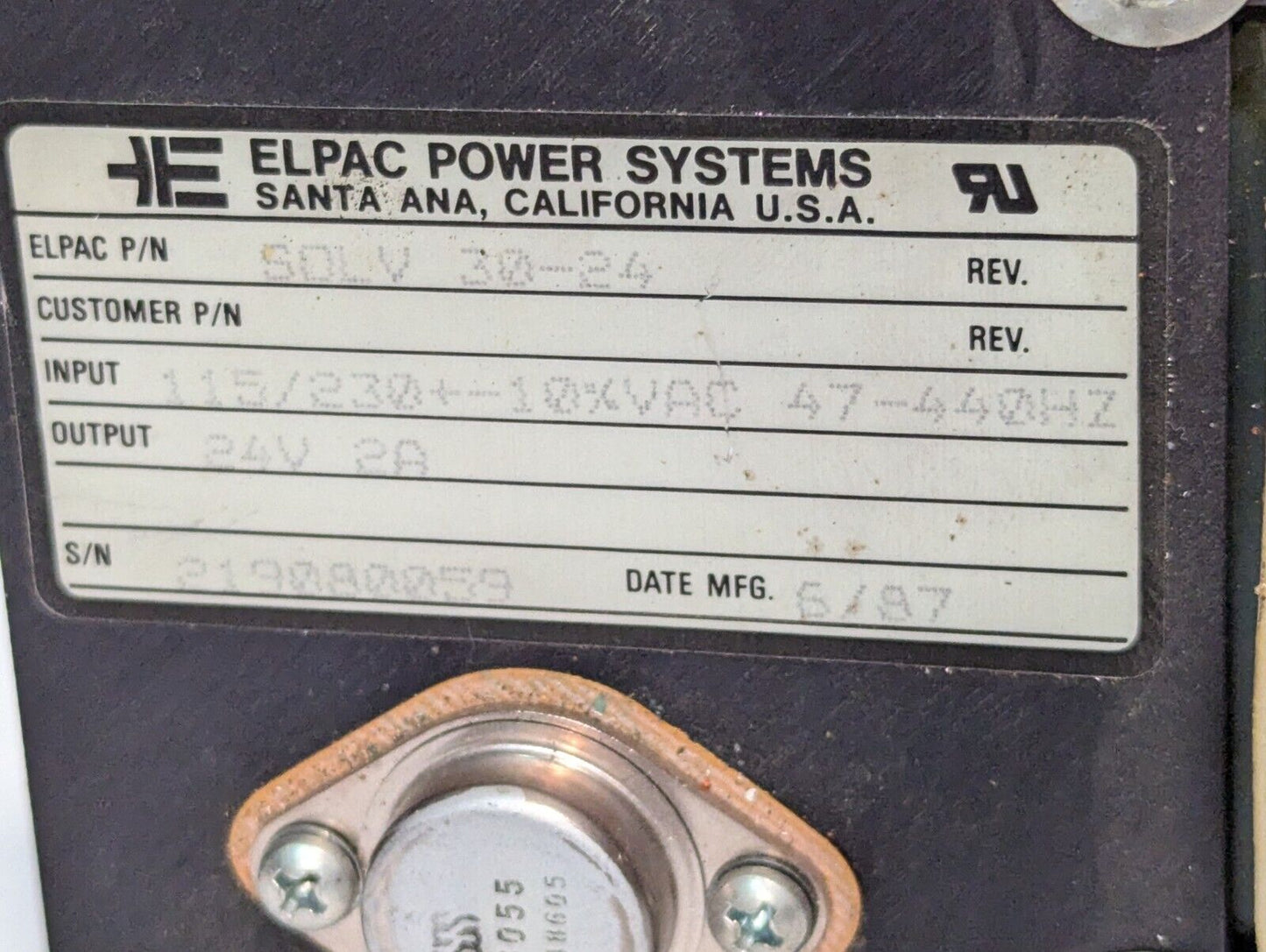 Elpac SOLV 30-24 Power Supply In: 115/230VAC Out: 24VDC 2A-Free Shipping+Returns