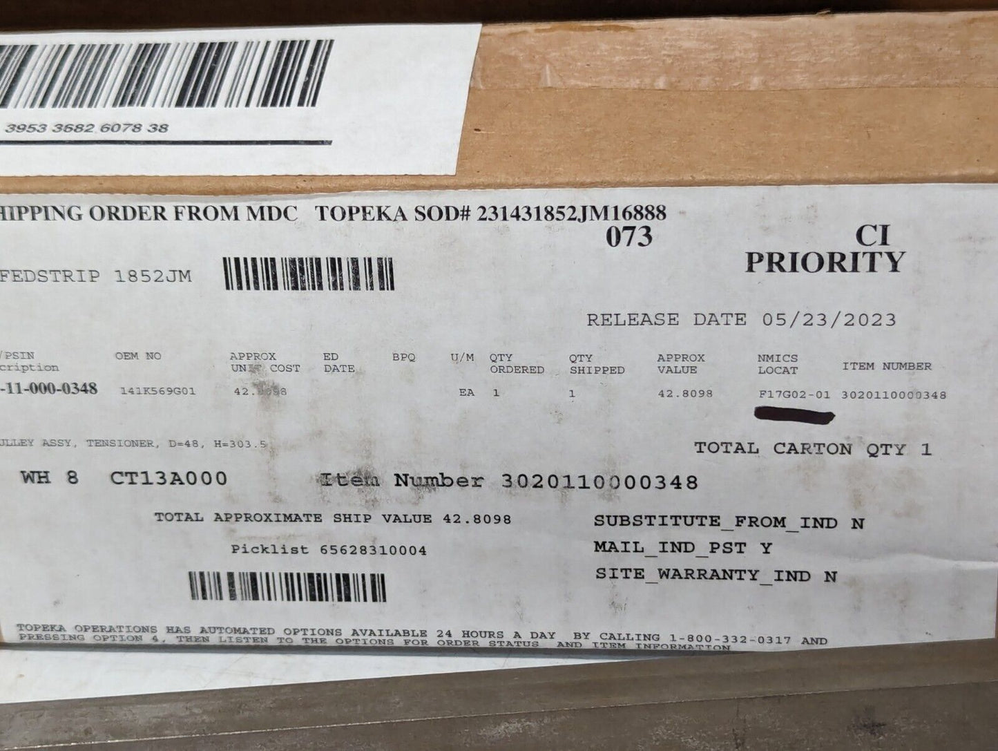 *Read* 3020-11-000-0348 141K569G01 Tensioner Pulley Assembly, D=48mm, H=303.5mm