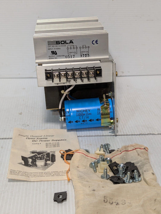 SOLA 83-12-310-03 power supply, output 12VDC/10A, input 120/240VAC, 47-63Hz
