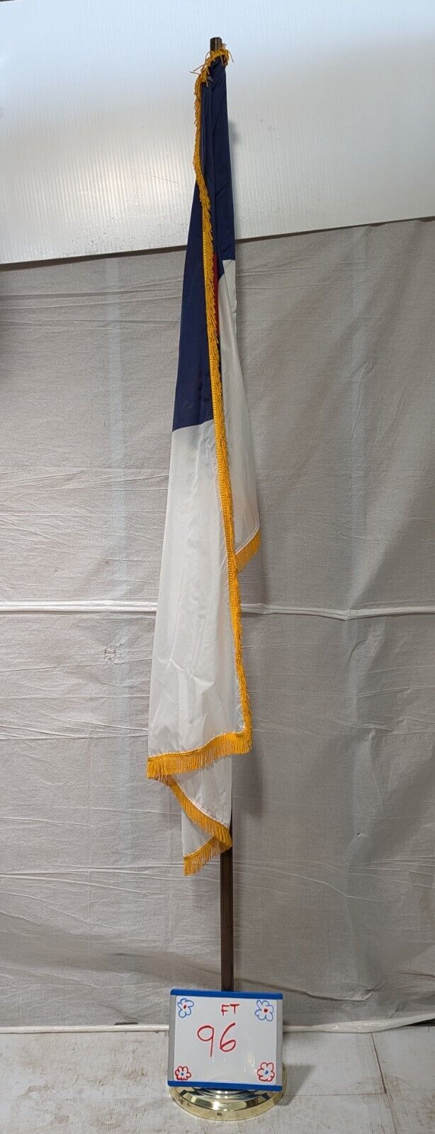 3' x 5' Indoor Christian Flag With Gold Fringe and Wooden Flag Pole 96" H