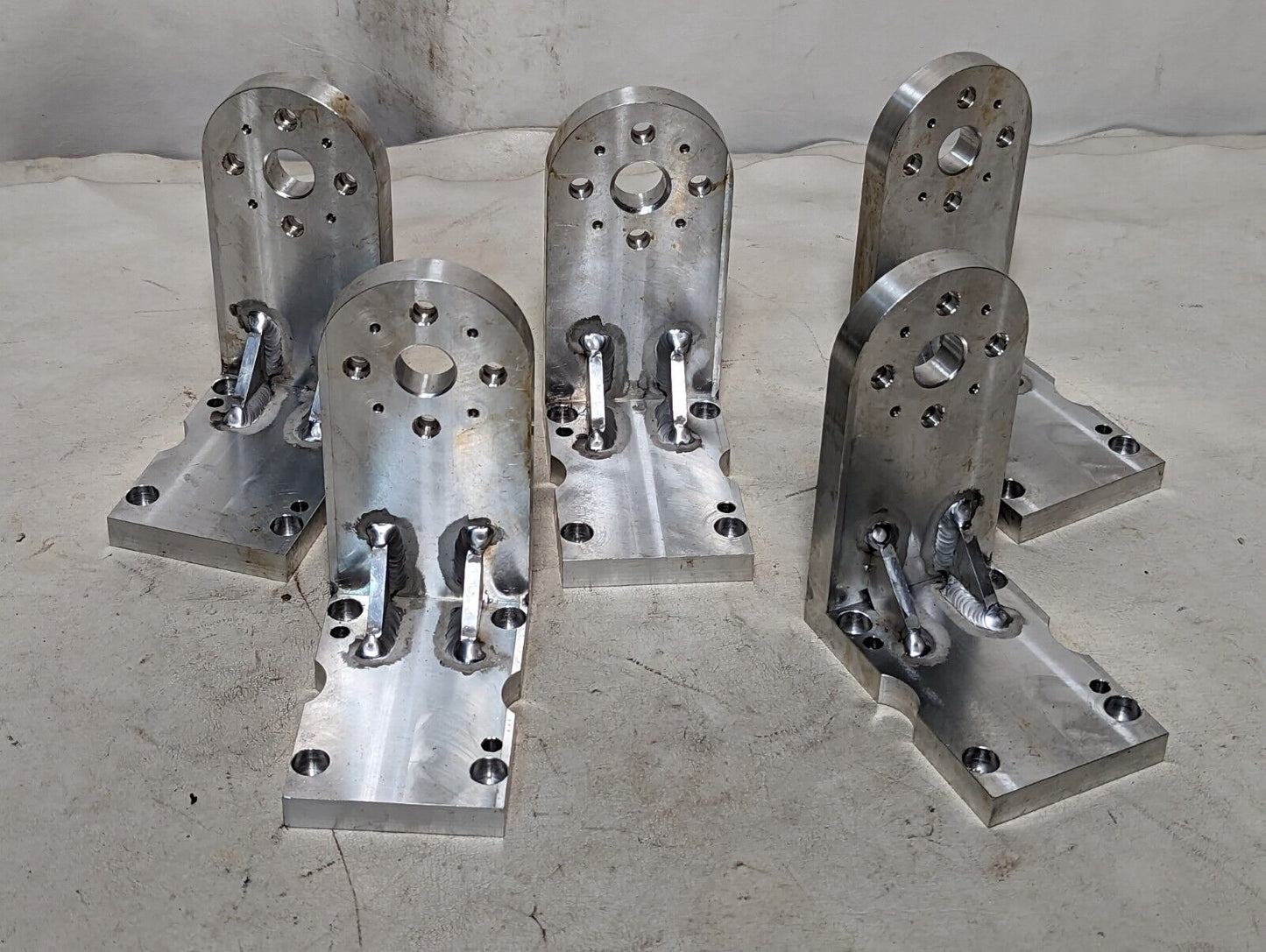 Aluminum right angle bracket, 5 in long, 4 in deep, 2.5 in wide, 0.5 in thick