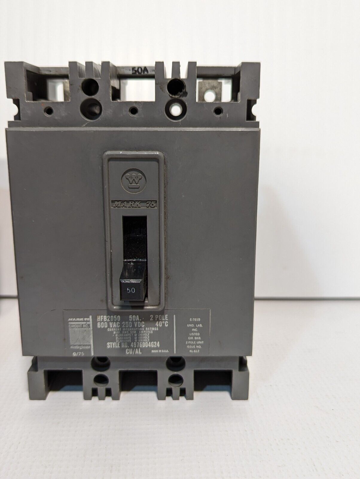Westinghouse HFB2050 Circuit Breaker, 50A, 600VAC/250VDC, 2-Pole - Free Shipping