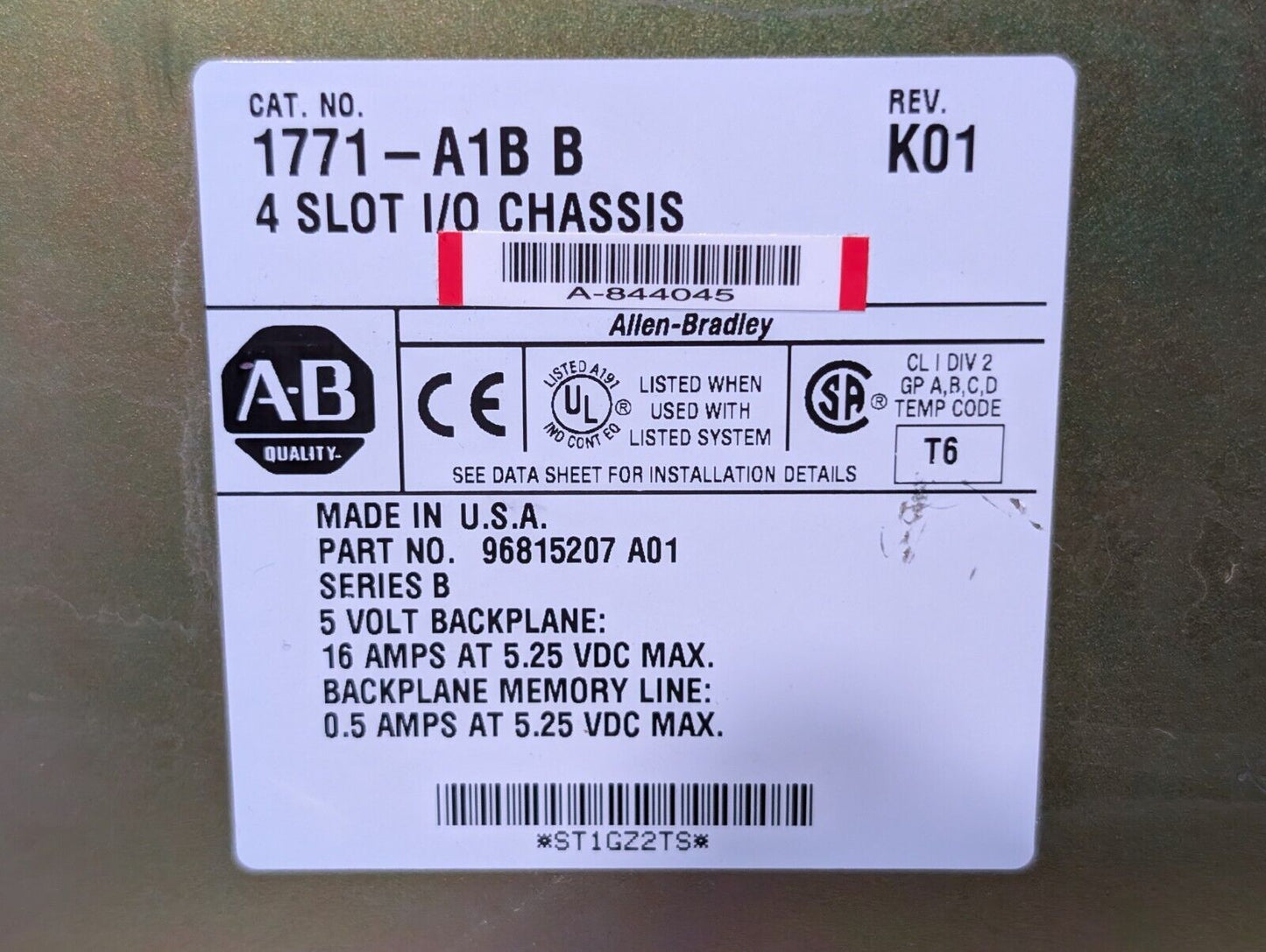 Allen Bradley 1771-A1B PLC I/O Chassis, 4 Slot, Series B - Free Shipping