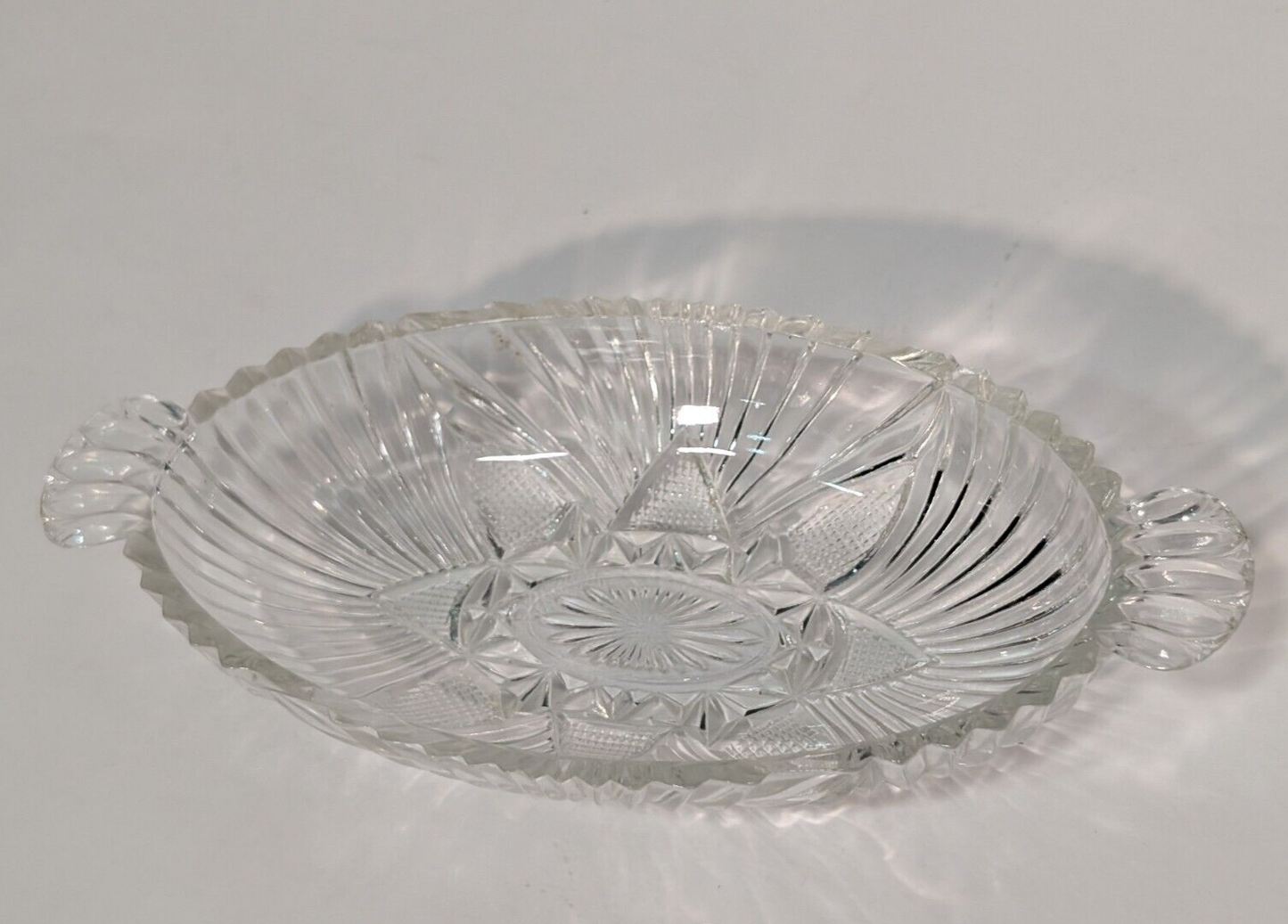 Vintage Hazel Atlas 573 Clear Glass Oval Olive Dish Relish Pattern with Handles