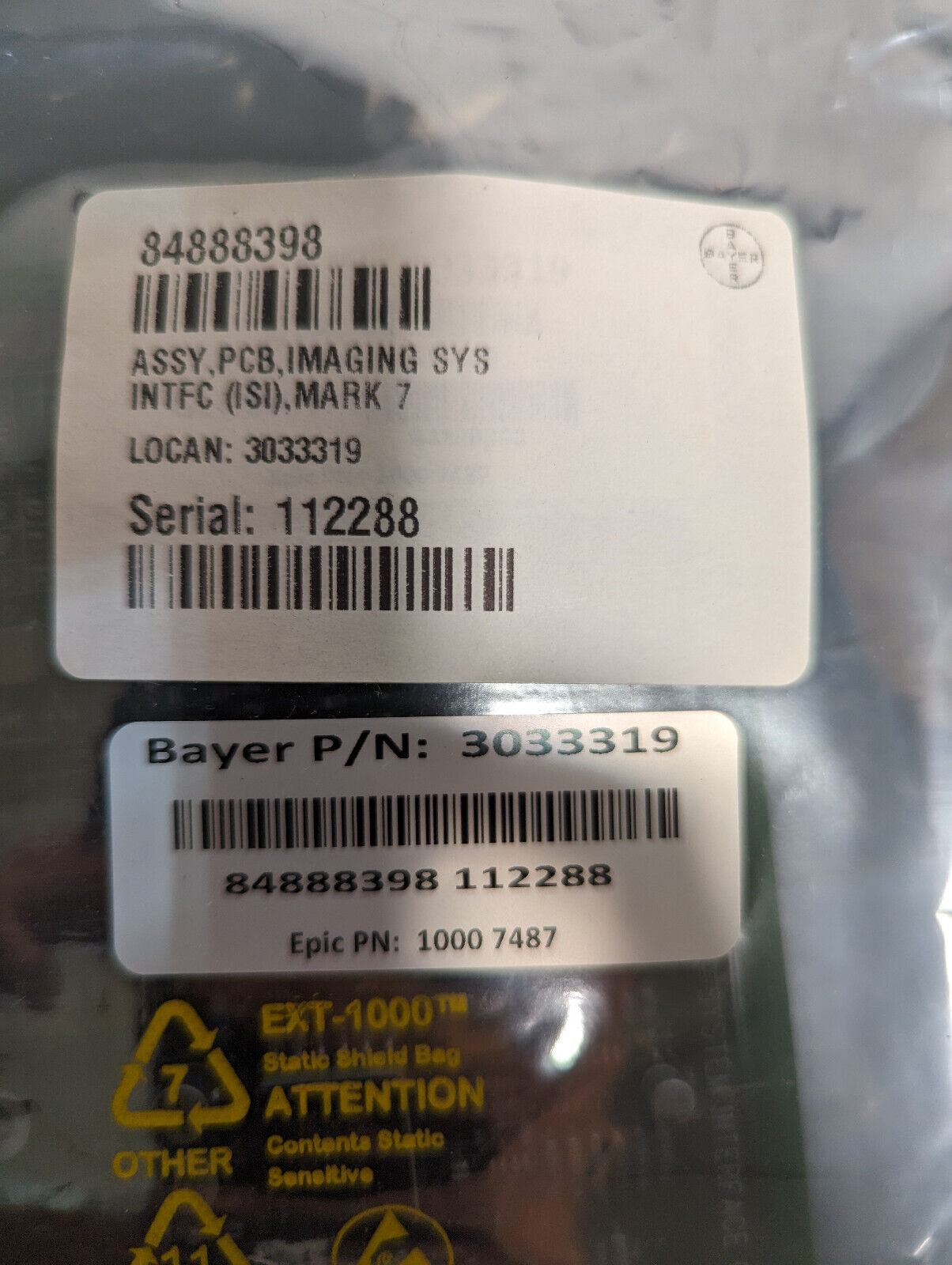 Bayer 3033319 circuit board, 84888398 112288, Epic PN 1000 7487