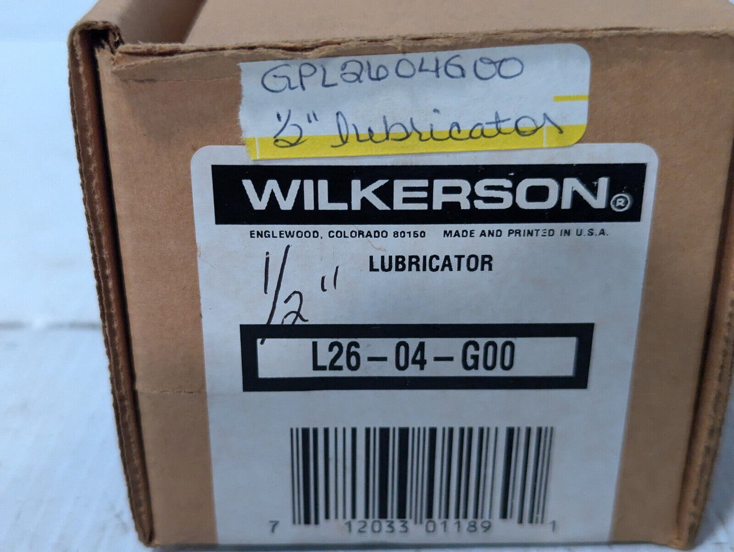 Wilkerson L26-04-G00 Pneumatic Line 1/2" Lubricator, NIB w/maual -Free Shipping