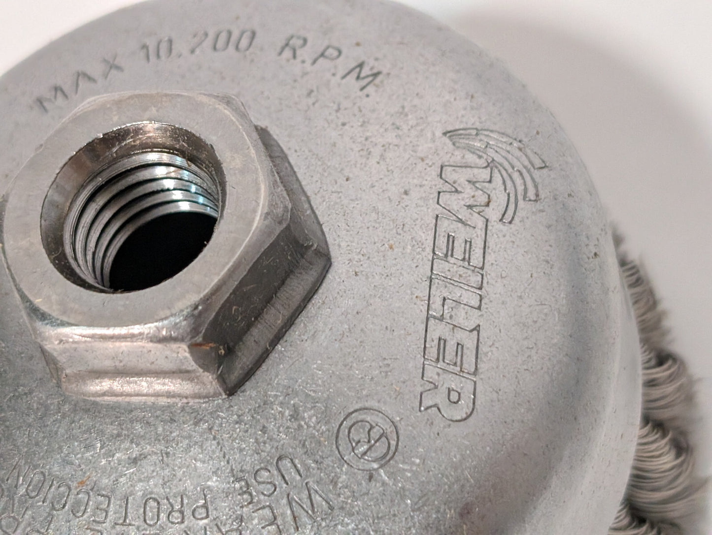 Weiler 12306 Single Row Wire Cup Brush, 4", .014 Wire, 5/8"-11 Nut, 10,200 RPM