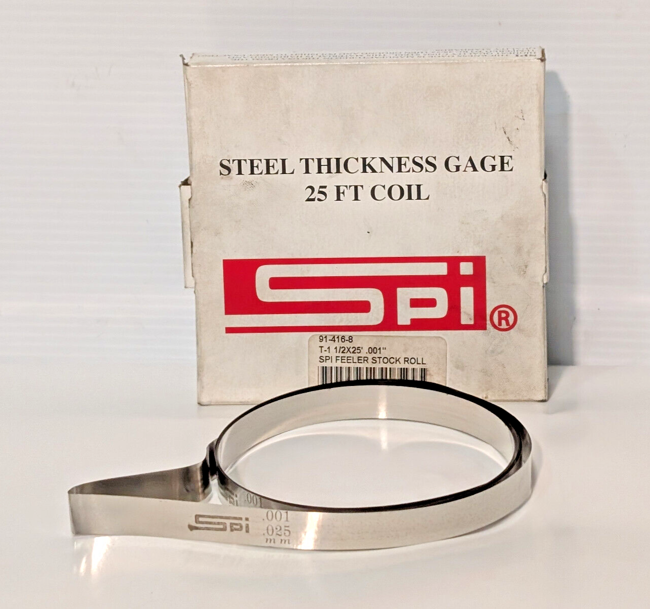 SPI 91-416-8 High Carbon Steel Feeler Stock Roll 1/2"W, 25'L, .001 Thick Coil