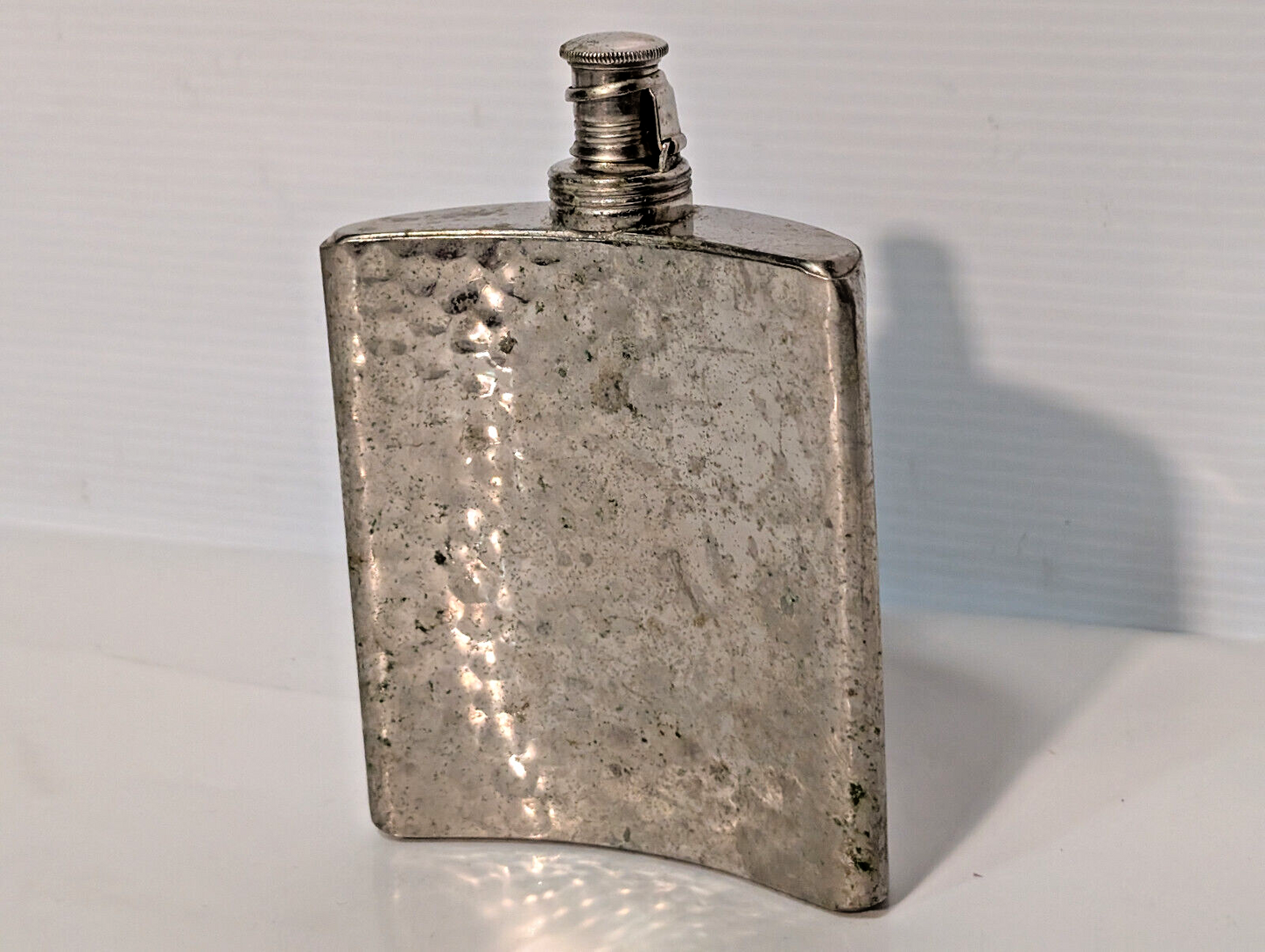 Vintage Hammered Silver Tin-Lined 8oz Liquor Curved Flask, Made in West Germany