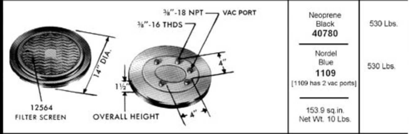 Strato Vac Handling 14 inch cup, 40780 neoprene black, 530 lb capacity-Free Ship