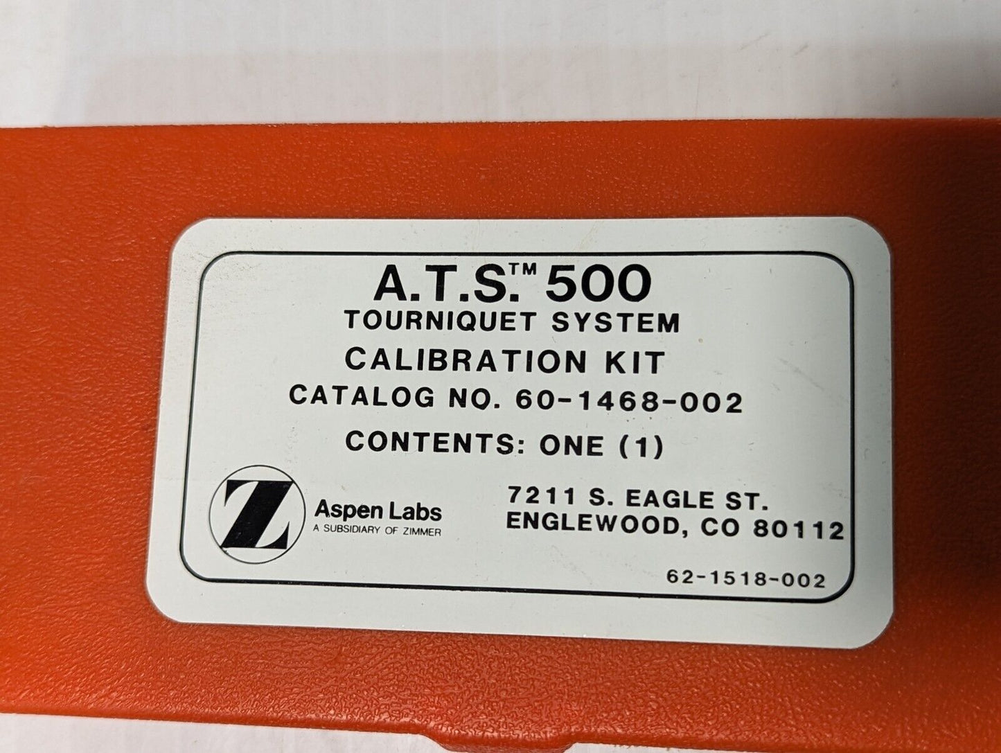 Zimmer A.T.S. 500 Calibration Kit P/N 60-1468-002 - Free Shipping