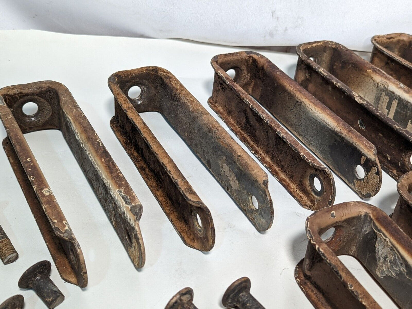 Lot of 8 U brackets with 5 pins, 4 sheared heads as pictured, shabby chic crafts