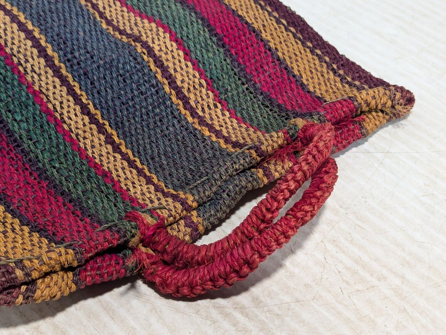 Vintage 1960's Mexican /Small Woven Raffia Beach Bag / Striped - Free Shipping