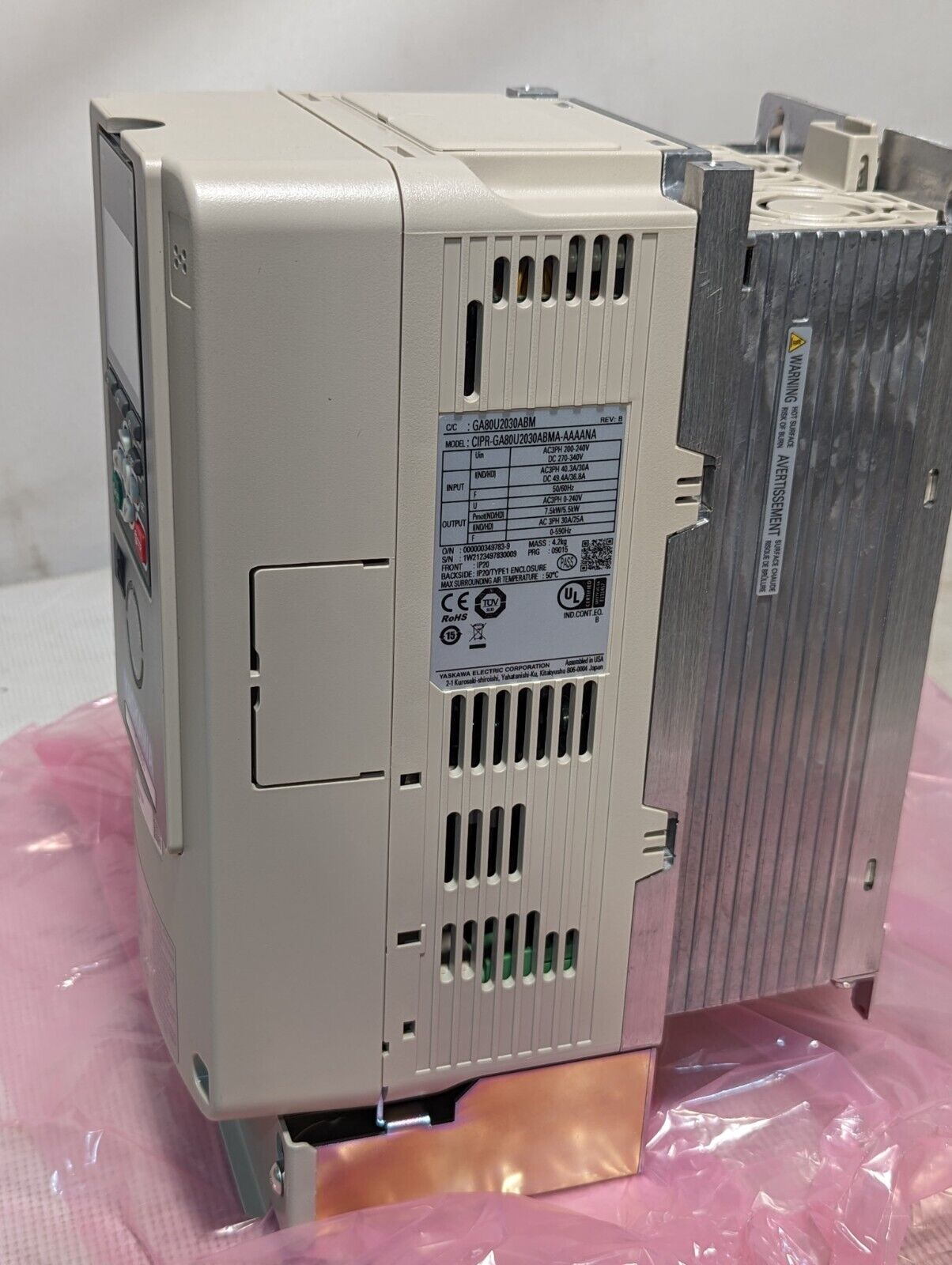 Yaskawa GA80U2030ABM AC drive, GA800, 200-240V, 3 phase, 7.5kW output, for indus