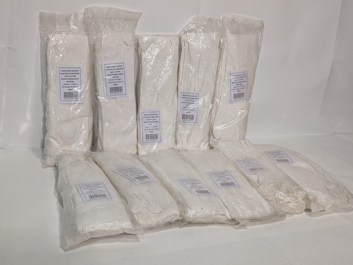 White Cotton Industrial Inspection Gloves 97-500/14 Men's Size 12 Pack