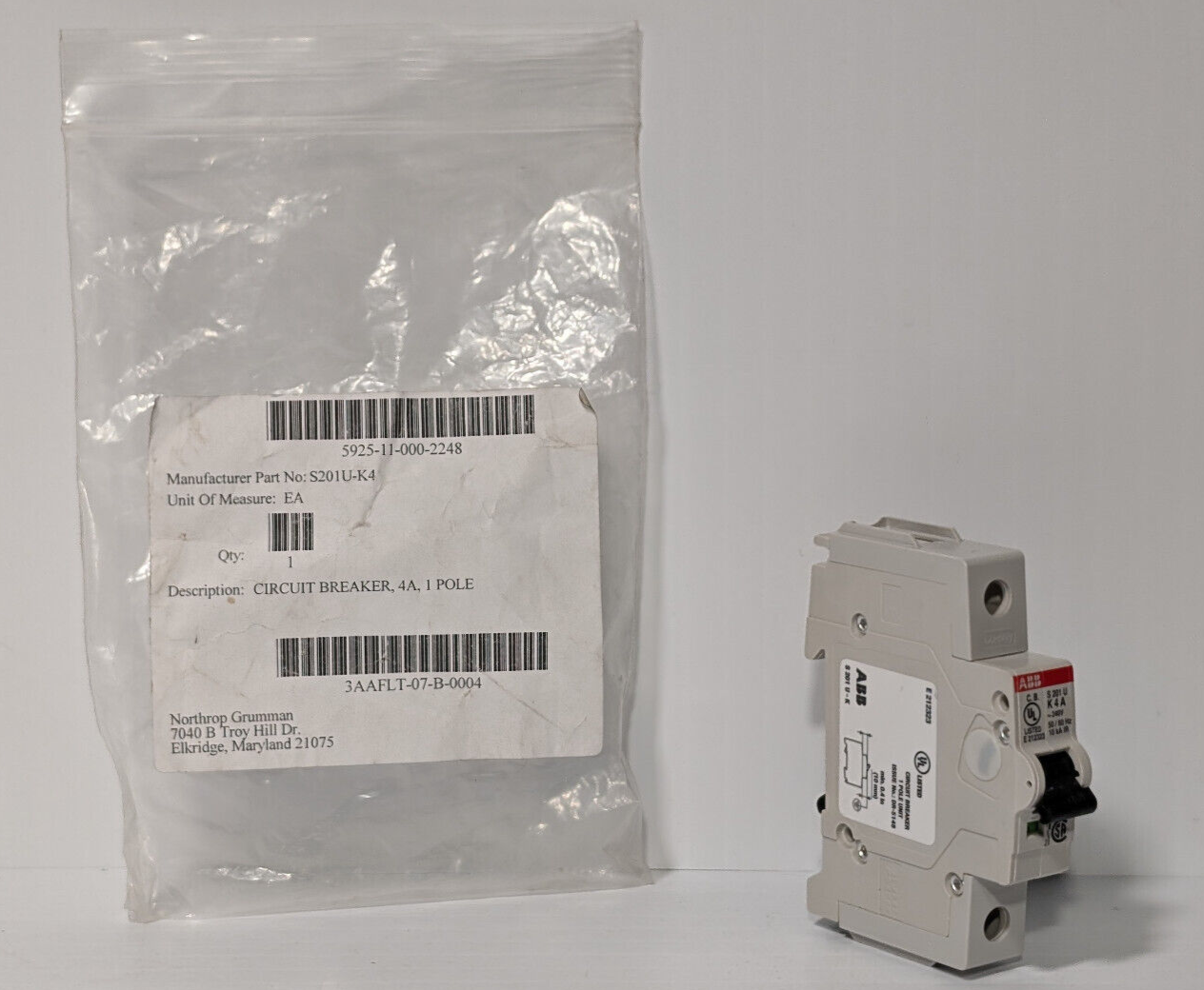 ABB S201U-K4 Circuit Breaker, 4A, 1 Pole, Made in Germany, 50/60 Hz, E212323
