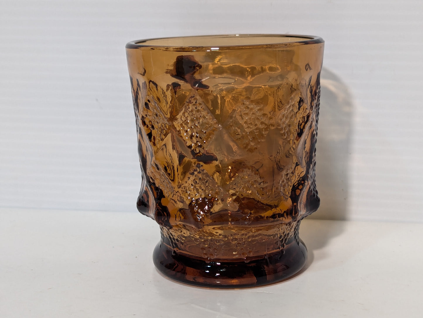 Vintage 8 Piece Anchor Hocking Amber Brown Glass Kimberly Diamond Cups Fire King