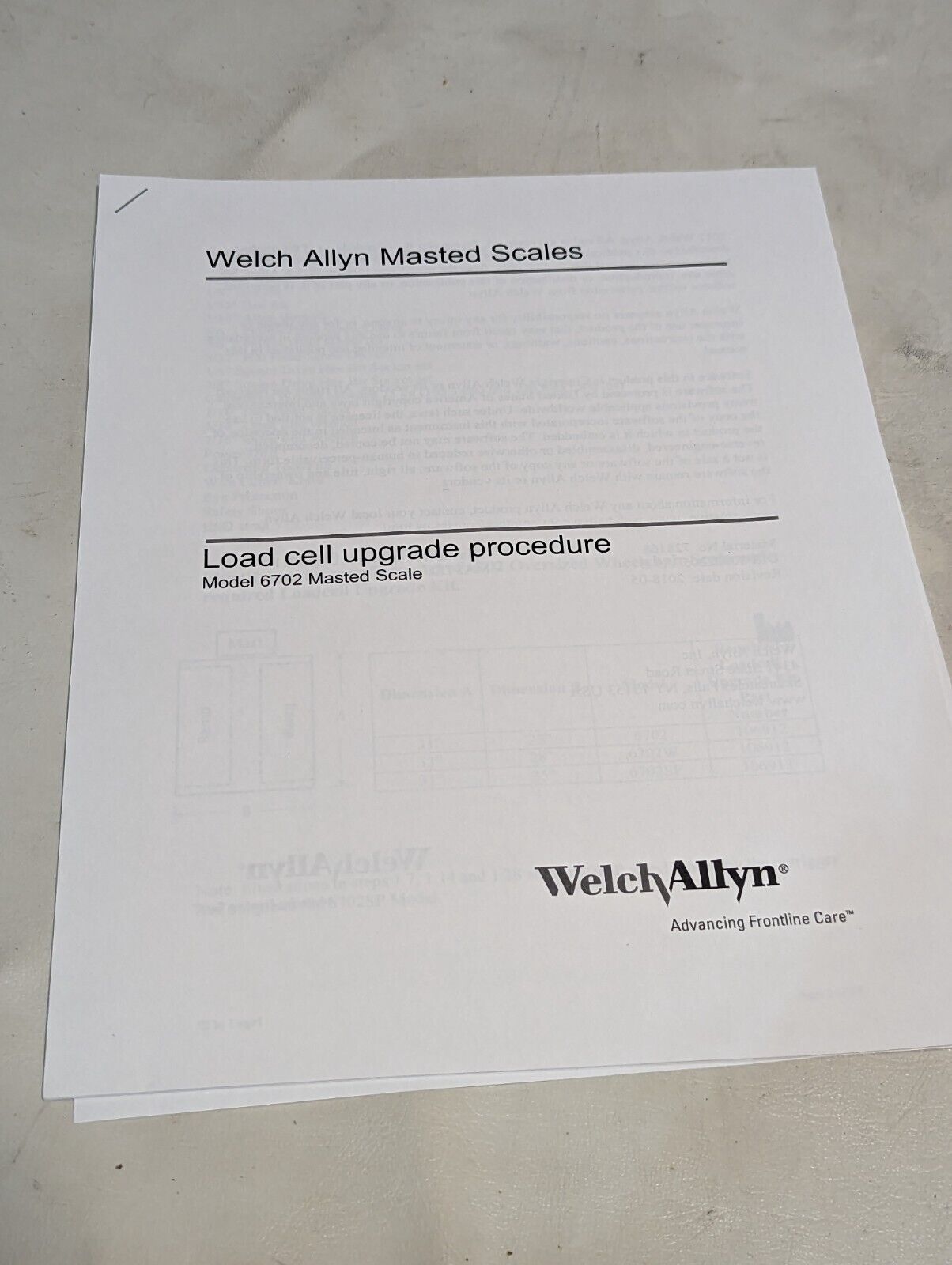 WelchAllyn 106912 6702/6702W load cell upgrade kit, 901000 accessory component