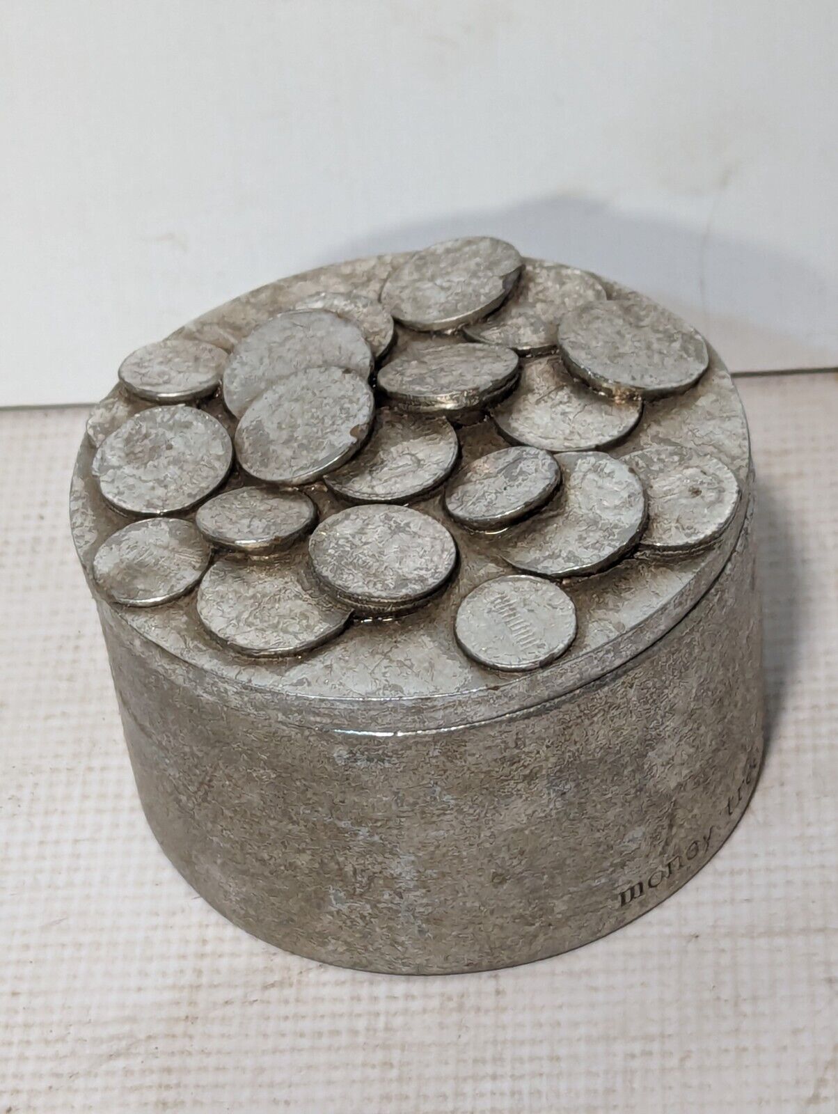 4” Round Decorative “Money Tree Seeds” Storage Box, 4" diameter x 3" tall
