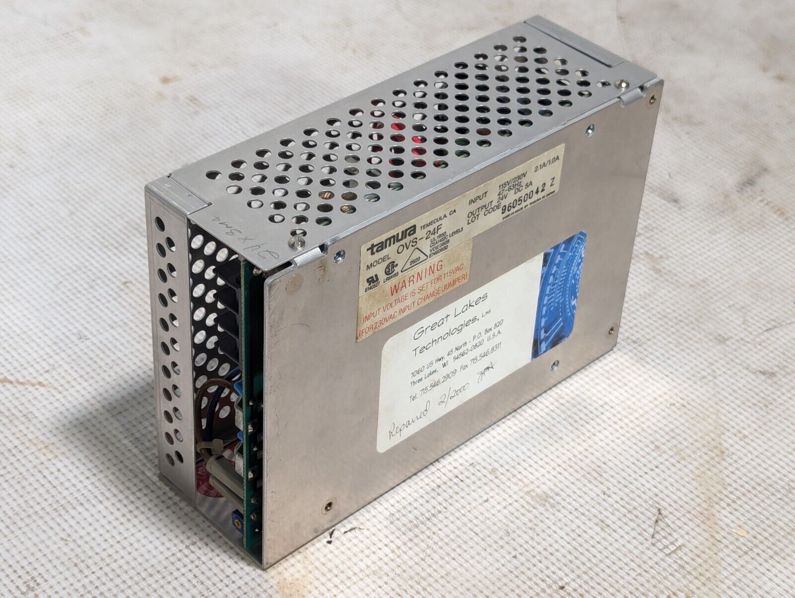 tamura OVS-24F power supply, 115/230VAC input, 24VDC@5A out