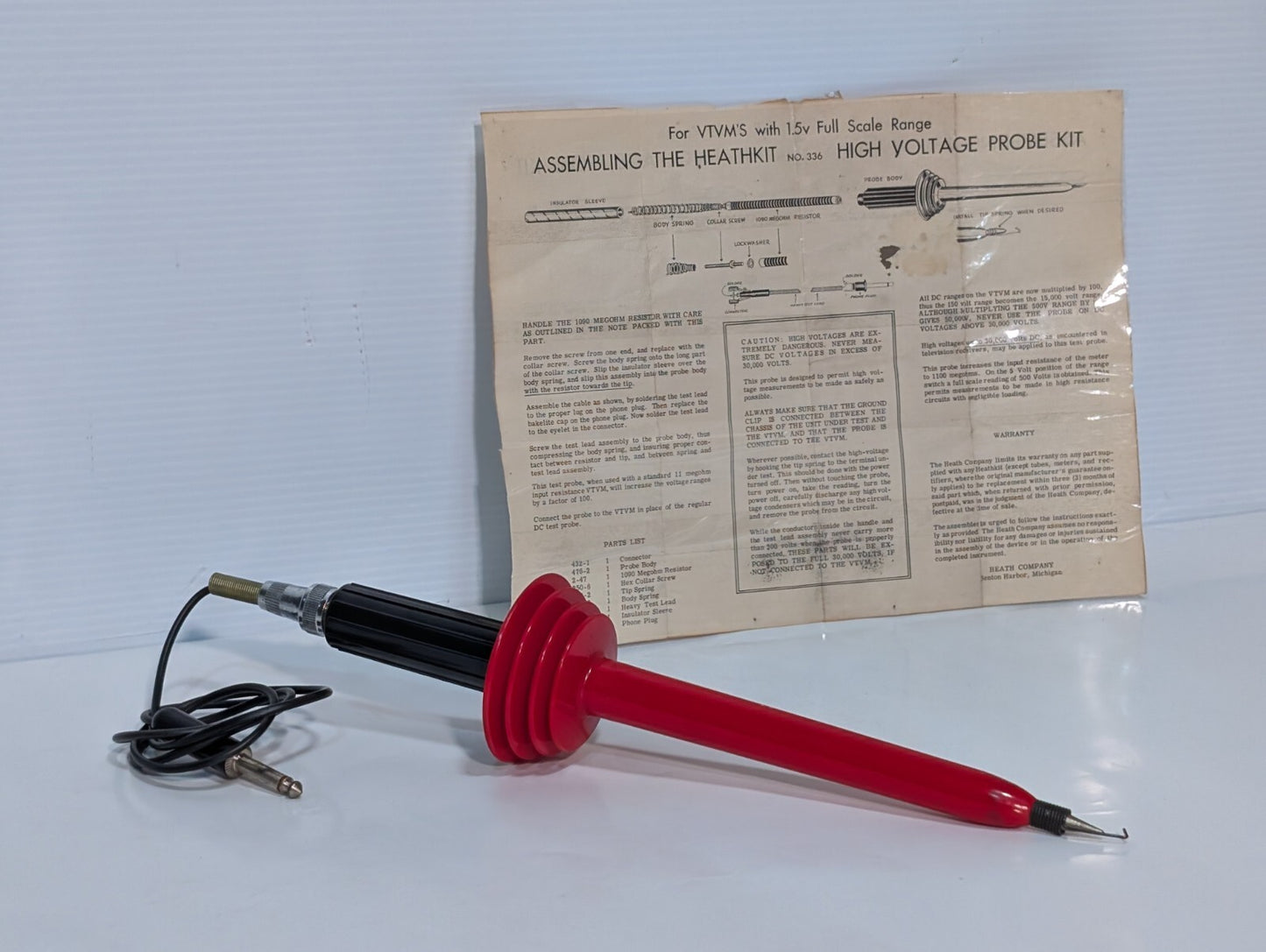 Vintage Heath Heathkit Model No. 336 High Voltage Test Probe with Manual