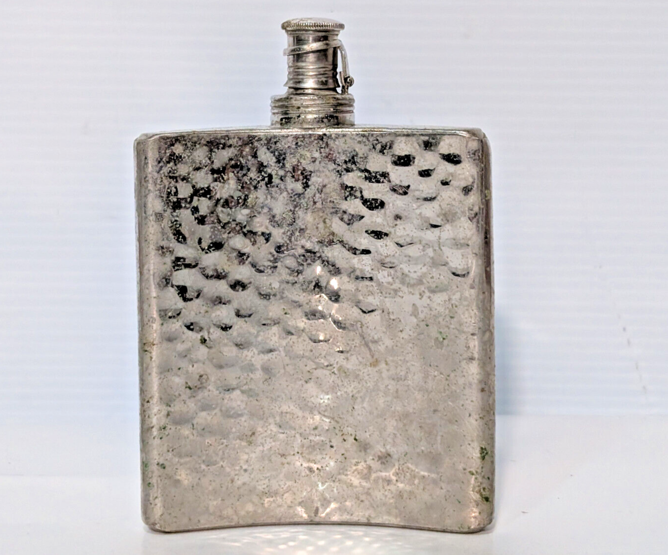 Vintage Hammered Silver Tin-Lined 8oz Liquor Curved Flask, Made in West Germany