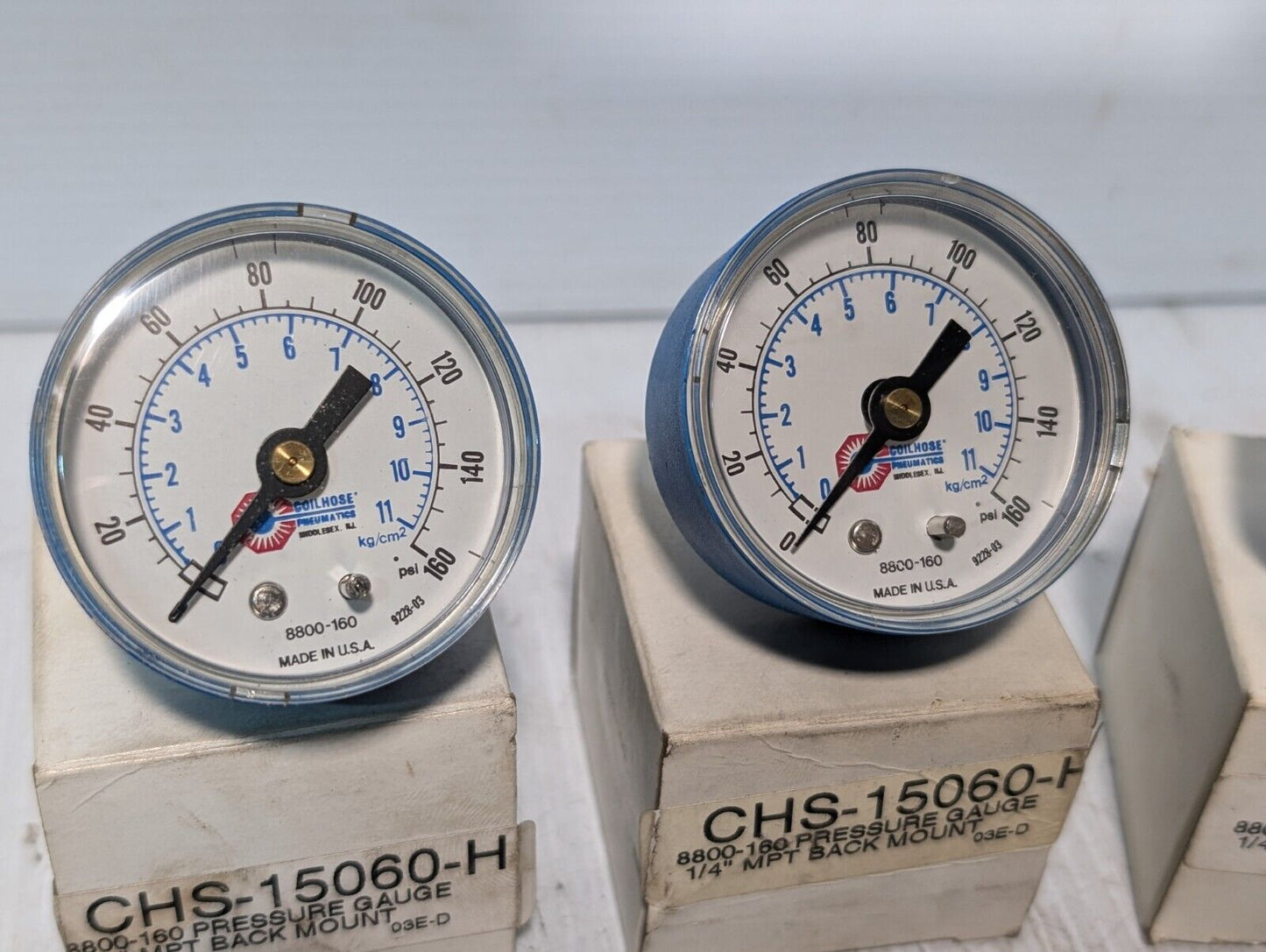 Lot of 3 Coilhose 8800-160 2" Pneumatics Pressure Gauge Back Mount, 160 Psi USA