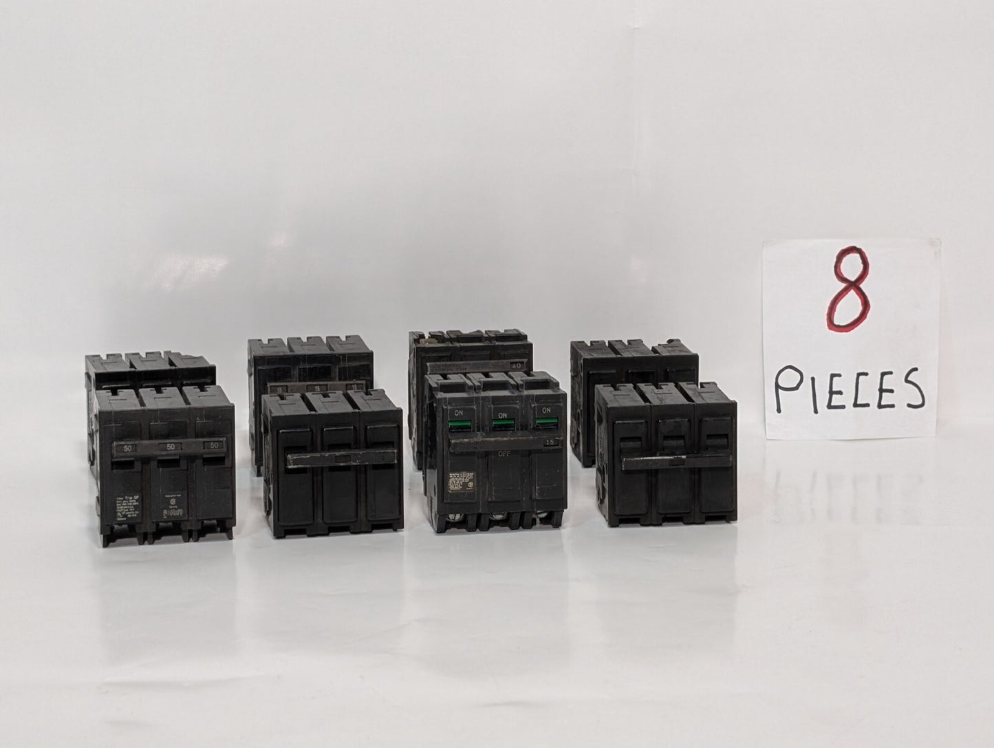 (8) 3-Pole Circuit Breakers, Assorted Amperages and Brands, See Photos
