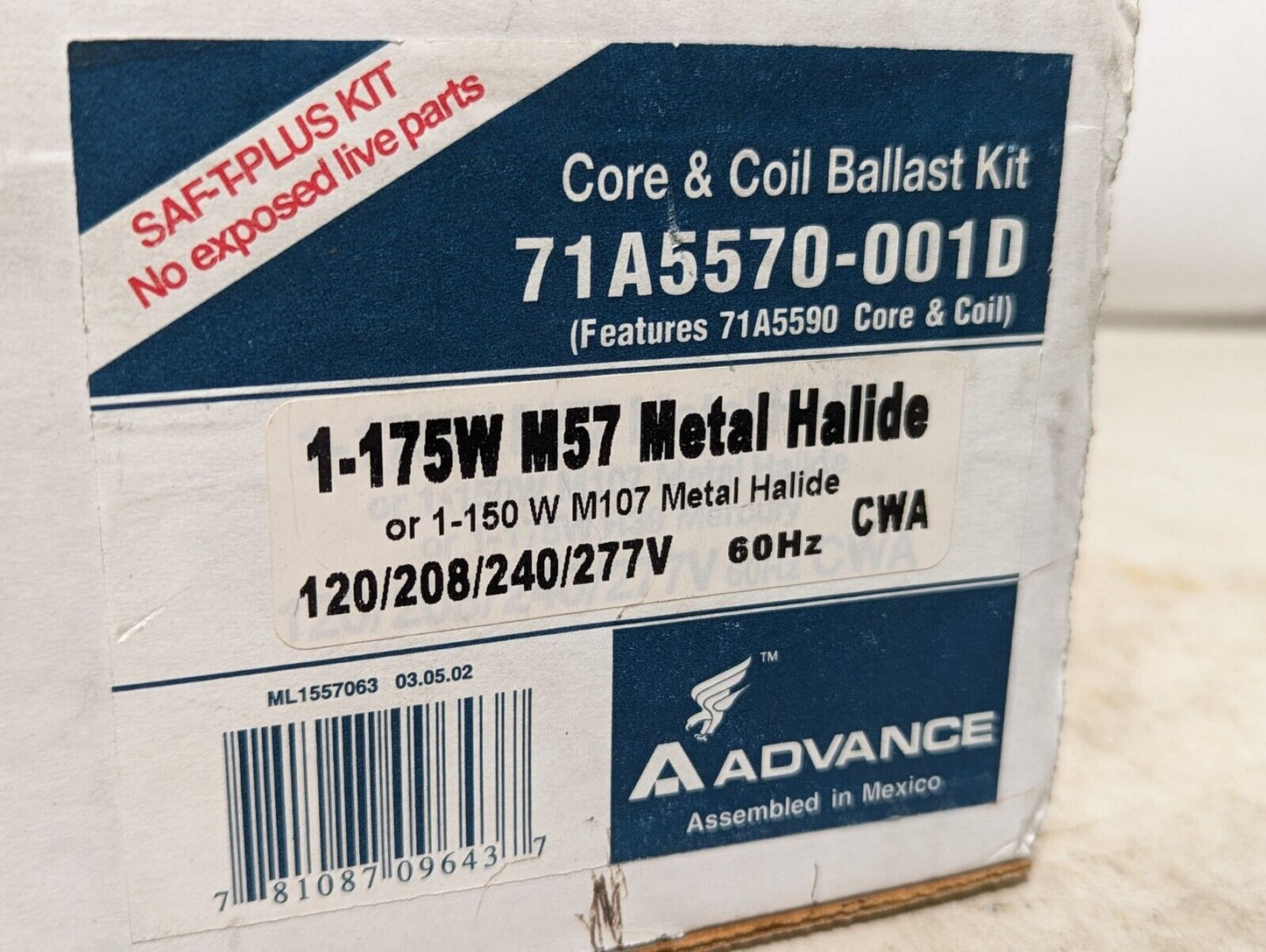 Advance 71A5570-001D core and coil ballast kit, 1-175W M57 metal halide, 120/208