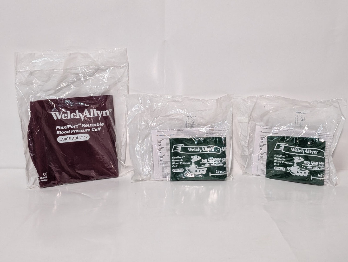 3) Welch Allyn FlexiPort Reusable Blood Pressure Cuffs, Large Adult 12 & Child 9