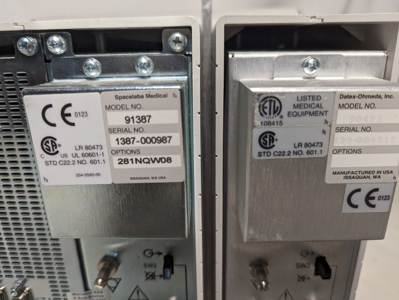 Spacelabs Medical Datex-Ohmeda 91387 with 90499 module rack for patient monitors