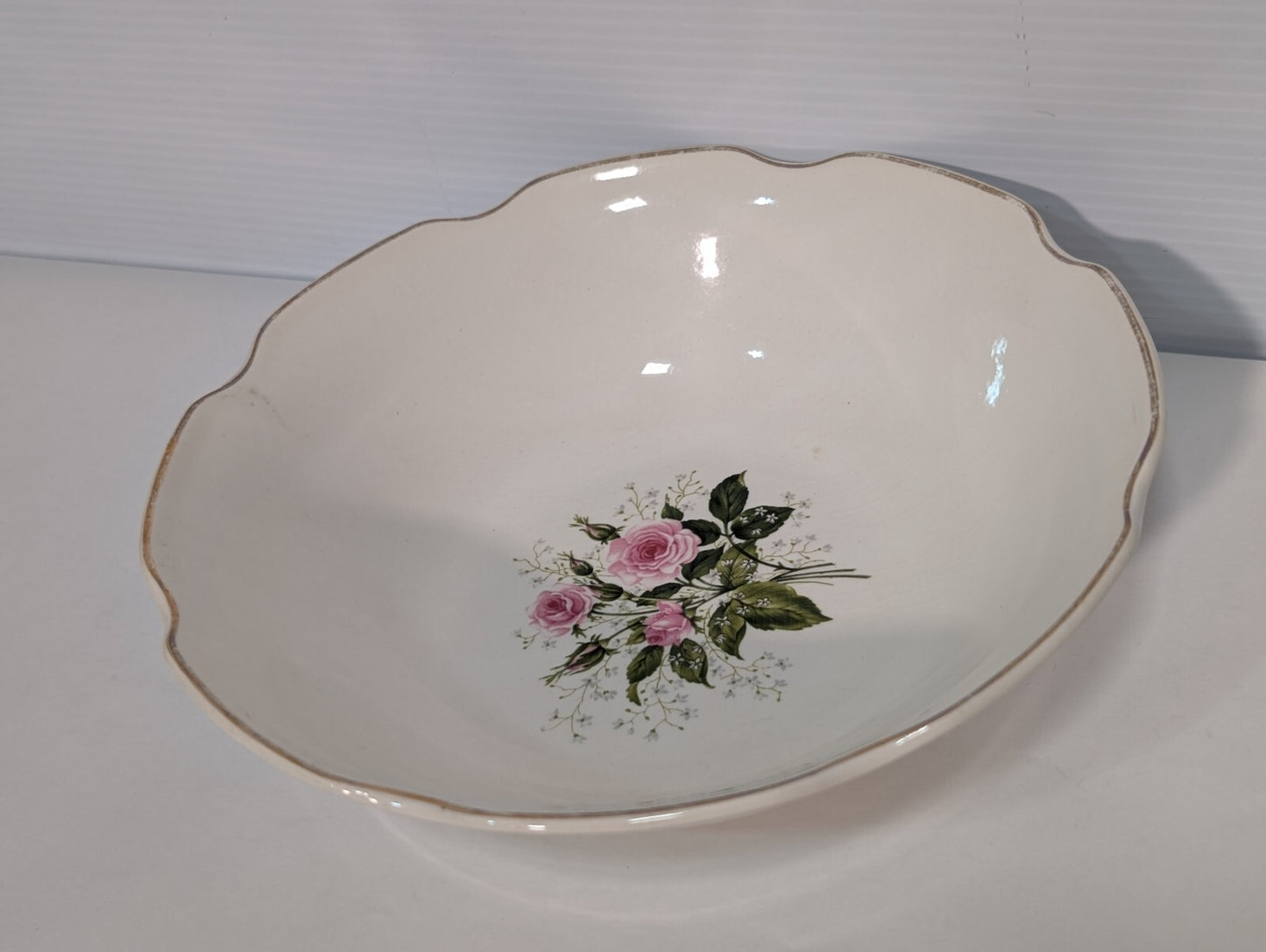 Vintage Sabin Cathy Rose Serving Bowl Pink Rose Floral Bouquet Gold Trim 8 1/2"