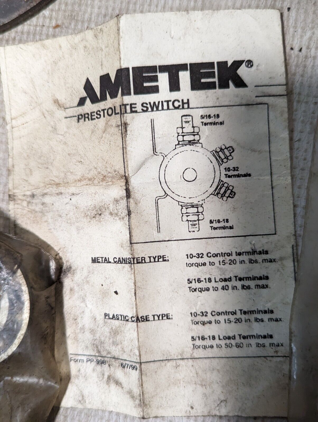 Lot of Big Joe Parts: Motor Start Switch 900347, Ametek Prestolite S 5/16-18,...